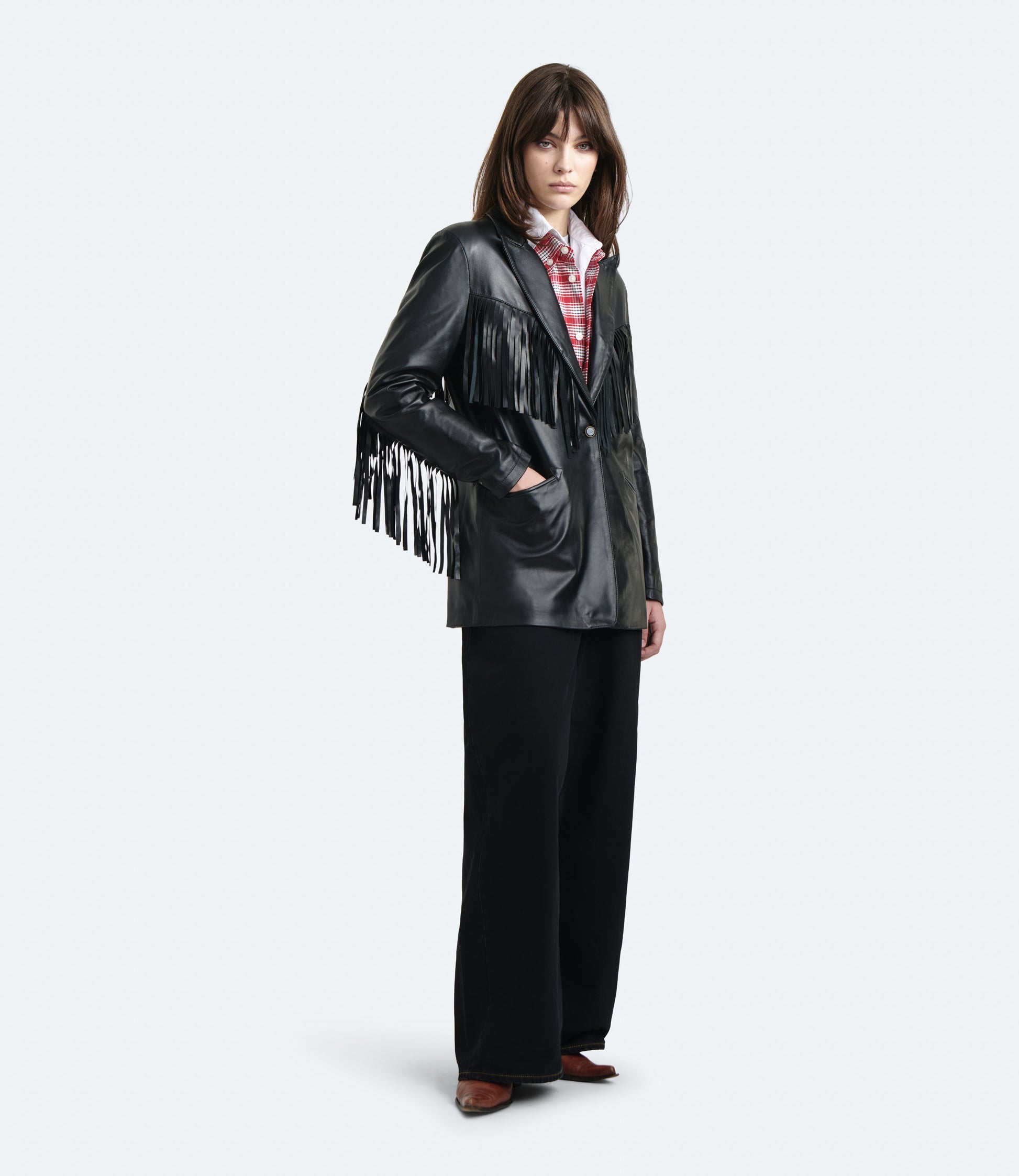 Fringe Blazer – Blazer Donna in Nappa con Frange Black | Washington Dee Cee