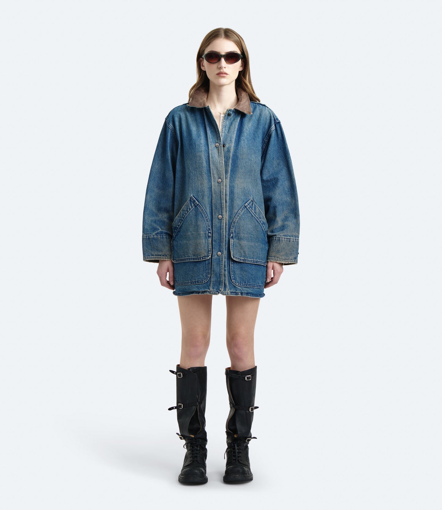 Work Wester – Giacca Donna Denim con Colletto in Pelle