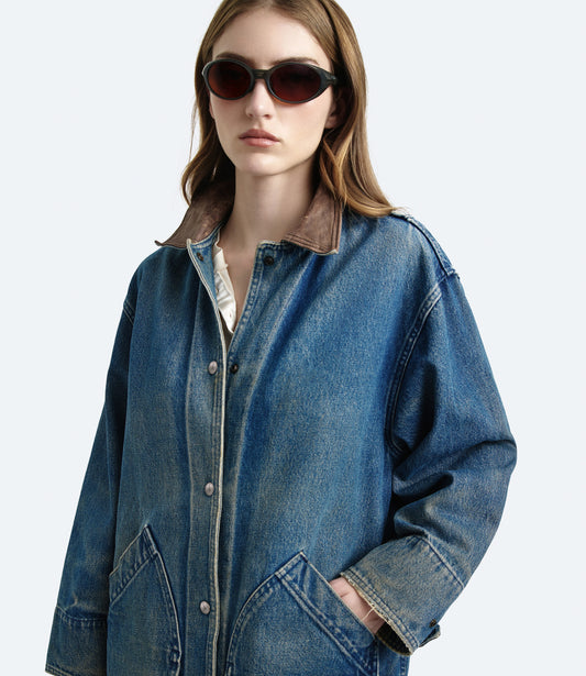 Work Wester – Women's Denim Jacket with Leather Collar
